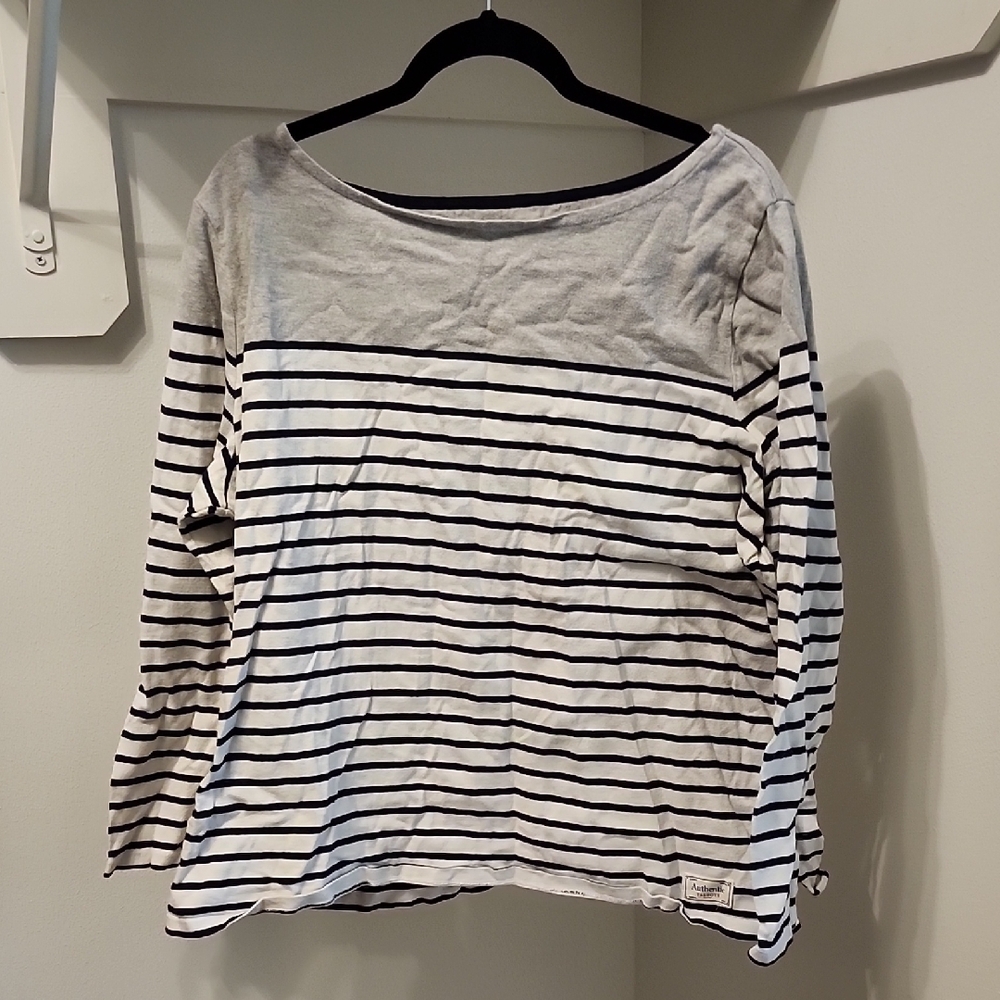 Talbots Navy and White Striped Crew Neck Sweater